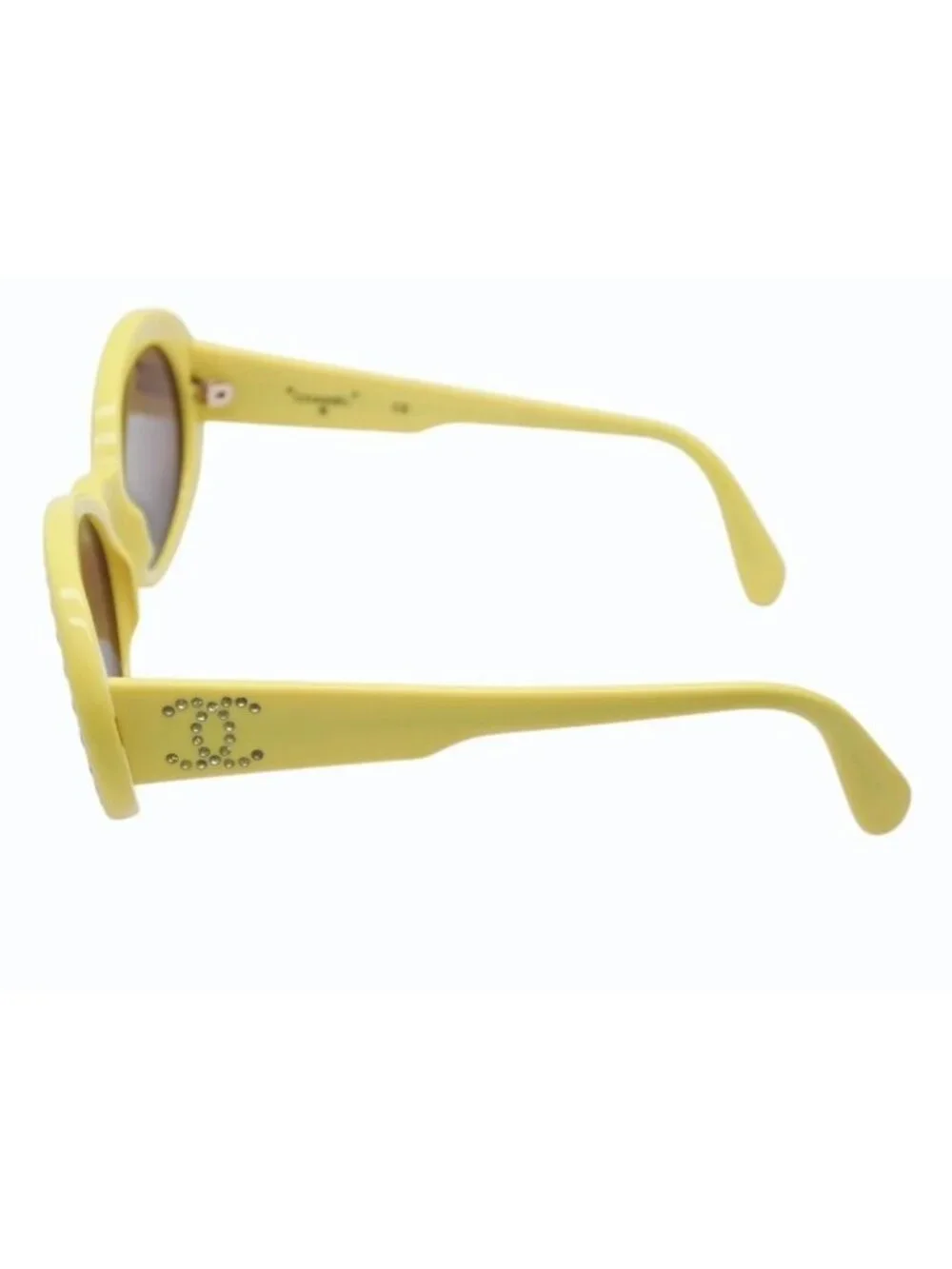 Chanel Oval Sunglasses Eyewear CC Logo Rhinestone Yellow
